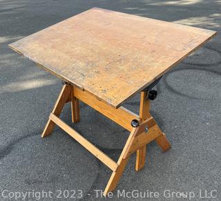 Oak Drafting Table with Adjustable Top. 42" x 31" x 33"