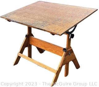 Oak Drafting Table with Adjustable Top. 42" x 31" x 33"