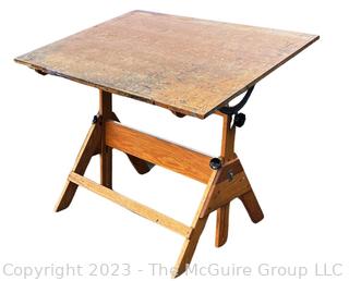 Oak Drafting Table with Adjustable Top. 42" x 31" x 33"