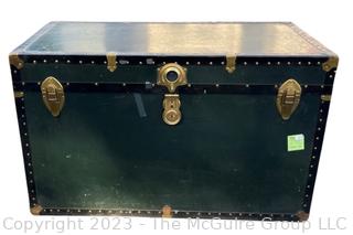 Green Footlocker Brass Latches and Removable Tray. First of Four Being Offered in This Auction.  21" x 39" x 25"