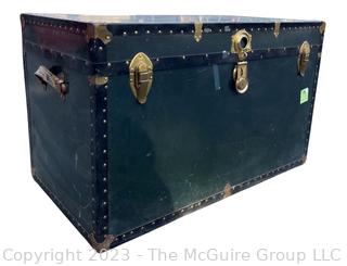 Green Footlocker Brass Latches and Removable Tray. First of Four Being Offered in This Auction.  21" x 39" x 25"