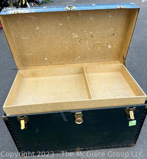 Green Footlocker Brass Latches and Removable Tray. First of Four Being Offered in This Auction.  21" x 39" x 25"