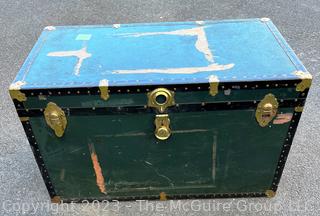 Green Footlocker Brass Latches and Removable Tray. Second of Four Being Offered in This Auction.  21" x 39" x 25"