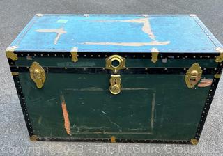 Green Footlocker Brass Latches and Removable Tray. Second of Four Being Offered in This Auction.  21" x 39" x 25"