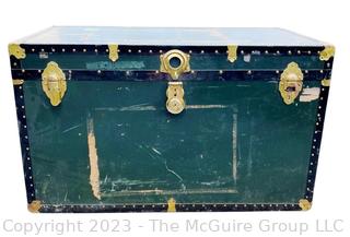 Green Footlocker Brass Latches and Removable Tray. Second of Four Being Offered in This Auction.  21" x 39" x 25"