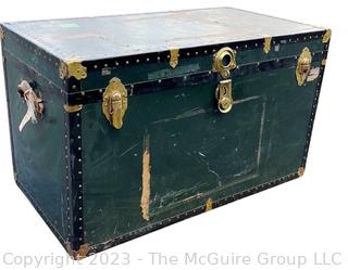 Green Footlocker Brass Latches and Removable Tray. Second of Four Being Offered in This Auction.  21" x 39" x 25"