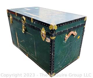 Green Footlocker Brass Latches and Removable Tray. Second of Four Being Offered in This Auction.  21" x 39" x 25"