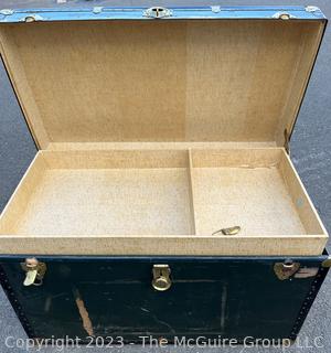 Green Footlocker Brass Latches and Removable Tray. Second of Four Being Offered in This Auction.  21" x 39" x 25"