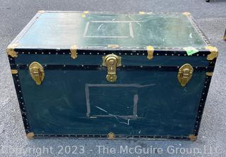 Green Footlocker Brass Latches and Removable Tray. Fourth of Four Being Offered in This Auction.  21" x 39" x 25"