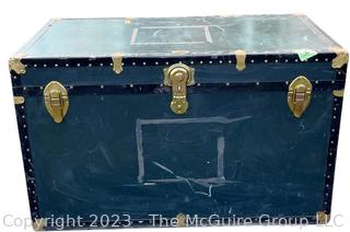 Green Footlocker Brass Latches and Removable Tray. Fourth of Four Being Offered in This Auction.  21" x 39" x 25"