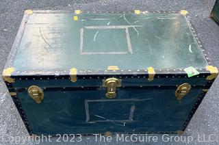 Green Footlocker Brass Latches and Removable Tray. Fourth of Four Being Offered in This Auction.  21" x 39" x 25"