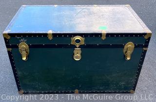 Green Footlocker Brass Latches and Removable Tray. Third of Four Being Offered in This Auction.  21" x 39" x 25"