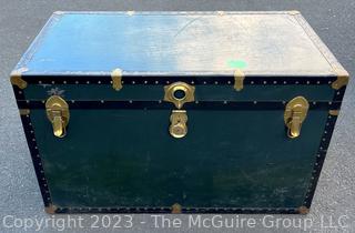 Green Footlocker Brass Latches and Removable Tray. Third of Four Being Offered in This Auction.  21" x 39" x 25"