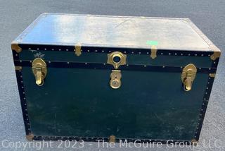 Green Footlocker Brass Latches and Removable Tray. Third of Four Being Offered in This Auction.  21" x 39" x 25"