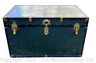 Green Footlocker Brass Latches and Removable Tray. Third of Four Being Offered in This Auction.  21" x 39" x 25"