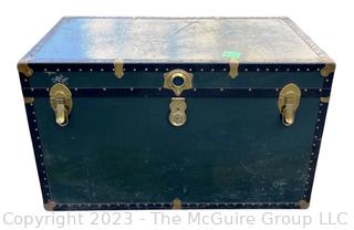 Green Footlocker Brass Latches and Removable Tray. Third of Four Being Offered in This Auction.  21" x 39" x 25"