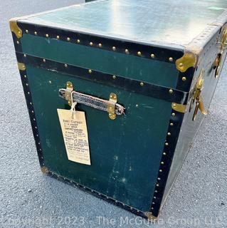 Green Footlocker Brass Latches and Removable Tray. Third of Four Being Offered in This Auction.  21" x 39" x 25"