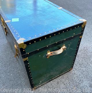 Green Footlocker Brass Latches and Removable Tray. Third of Four Being Offered in This Auction.  21" x 39" x 25"