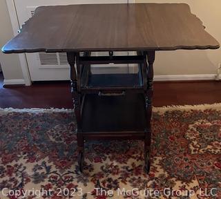 Mahogany Rolling Drop Leaf Trolley Bar Cart with Glass Shelf. 