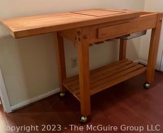 Le Gourmand Slide Top Butcher Block Island on Casters. Measures 36w x 19d x 34"h