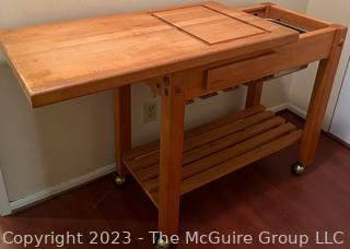 Le Gourmand Slide Top Butcher Block Island on Casters. Measures 36w x 19d x 34"h