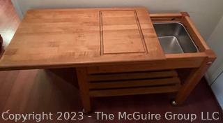 Le Gourmand Slide Top Butcher Block Island on Casters. Measures 36w x 19d x 34"h