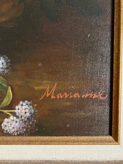 Gilt Framed Original Oil on Canvas of Still Life with Flowers Signed by Artist. Measures 26.5 x 30"