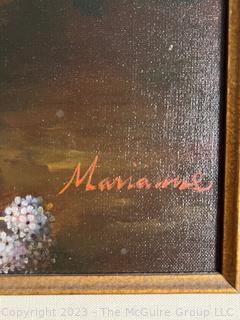 Gilt Framed Original Oil on Canvas of Still Life with Flowers Signed by Artist. Measures 26.5 x 30"