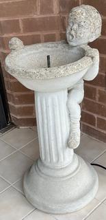 Small Concrete Garden Fountain with Little Boy. Measures 14 x 30" Tall