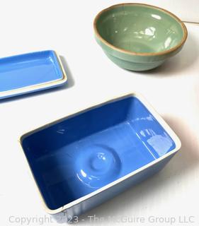 Three (3) Pieces of Mid Century Pottery Dishware, All with Cracks and Repairs. 