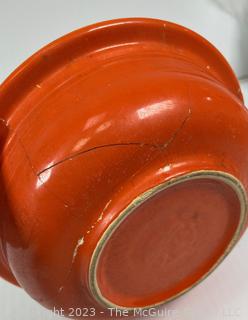 Three (3) Pieces of Mid Century Pottery Dishware, All with Cracks and Repairs. 