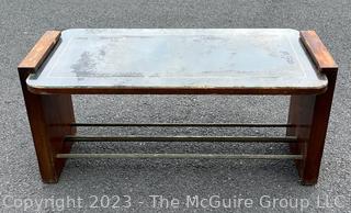 Art Deco Wood with Mirror Inset Top Coffee Table Attributed to Jacques Adnet. Measures 34w x 16d x 16"h