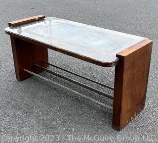 Art Deco Wood with Mirror Inset Top Coffee Table Attributed to Jacques Adnet. Measures 34w x 16d x 16"h