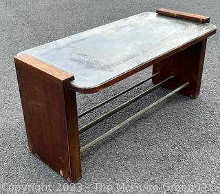 Art Deco Wood with Mirror Inset Top Coffee Table Attributed to Jacques Adnet. Measures 34w x 16d x 16"h