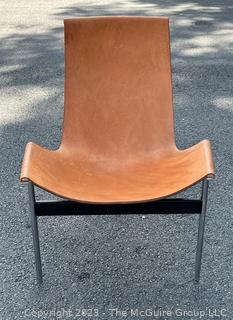 Laverne International Leather & Chroma Sling Back "T Chair" . Measures 22w x 25d x 31" height