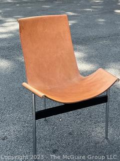 Laverne International Leather & Chroma Sling Back "T Chair" . Measures 22w x 25d x 31" height