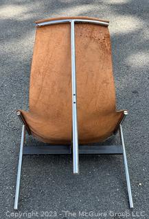 Laverne International Leather & Chroma Sling Back "T Chair" . Measures 22w x 25d x 31" height