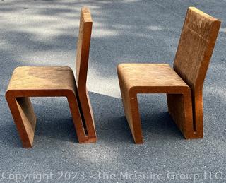 Set of Two (2) Easy Edges Corrugated Cardboard Chairs Designed by Frank Gehry, Early 1970s Model.  Measures 15w x 21d x 32.5" height