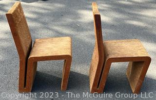 Set of Two (2) Easy Edges Corrugated Cardboard Chairs Designed by Frank Gehry, Early 1970s Model.  Measures 15w x 21d x 32.5" height