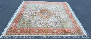 Handwoven in India "Royal Jahan" Area Rug Orange on Beige Ground.  8' x 10'