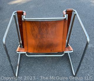 Marcel Breuer Wassily Style Leather Strap Chair.  Damaged. Straps need repair.   Measures 28w x 31d x 28.5"h