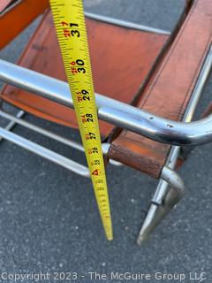 Marcel Breuer Wassily Style Leather Strap Chair.  Damaged. Straps need repair.   Measures 28w x 31d x 28.5"h