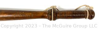 Police Officer's Wooden Baton or Billy Club Carved Athens 1920 On Side with Officers Initials Carved on Handle Base AK.  Measures 16.5" long