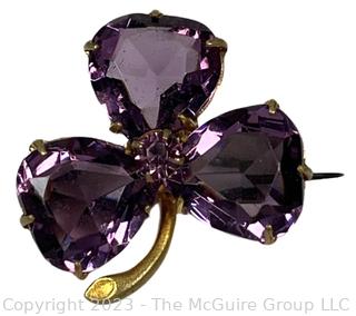 Victorian Amethyst Glass Clover or Trefoil Brooch 