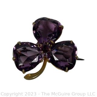 Victorian Amethyst Glass Clover or Trefoil Brooch 