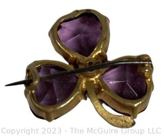 Victorian Amethyst Glass Clover or Trefoil Brooch 