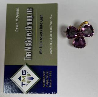 Victorian Amethyst Glass Clover or Trefoil Brooch 