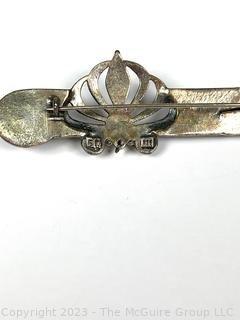 Art Nouveau Sterling Silver Lotus With Fresh Water Pearl Bar Brooch.  Makers mark on back. 8.6g