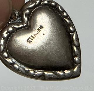 Vintage Sterling Silver Puffy Sweetheart Heart Charm Bracelet. 8.5 grams