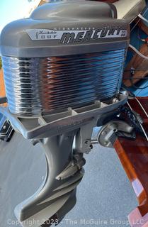 14' Restored 1952 Chris-Craft Classic Wooden Kit Runabout Boat With 1957 Mercury Mark 55E Outboard Motor And Mastercraft Trailer. According to consignor, "Winner of the Prestigious Best Outboard Boat Award at the 26th annual Antique and Classic Boat Society Chesapeake Bay Chapter Antique and Classic Boat Festival 2014. Originally assembled by Norman W. Bailey of Newmarket N.J., the boat has been renovated with expert craftsmanship and the finest materials and hardware available.  Stripped the the hull bare, replaced with Sepele Mahogany. All original wood sealed with CPES epoxy (inside and out) and joints secured with West Systems. Sikaflex adhesive sealant caulk on deck to match wood color. 3 coats of Pettit - Bikini Blue on hull and 7 coats of Z-Spar on deck. Matching exterior grade latex paint on hull interior to help wood breath and dampness evaporate. Flush cleats and electrical switching by Attwood and Cole Hersee Co.-U.S.A.. (see more below)